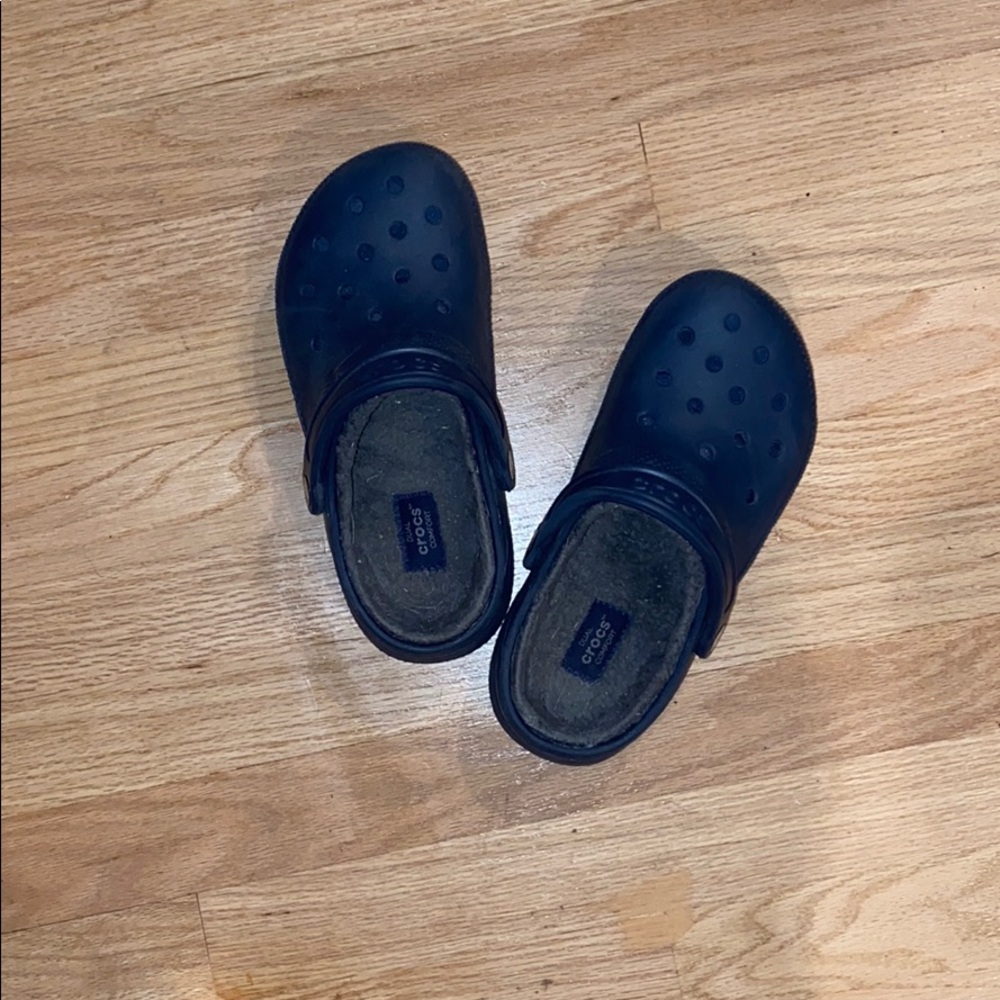 Navy Blue Fuzzy Crocs
